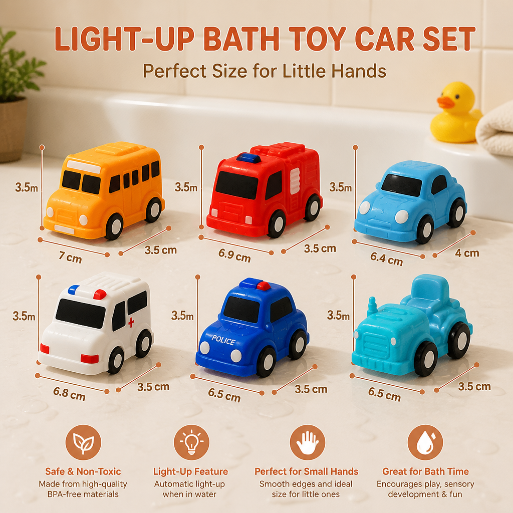Light-Up Bath Toy Car Set – Water-Activated Baby Bath Toys
