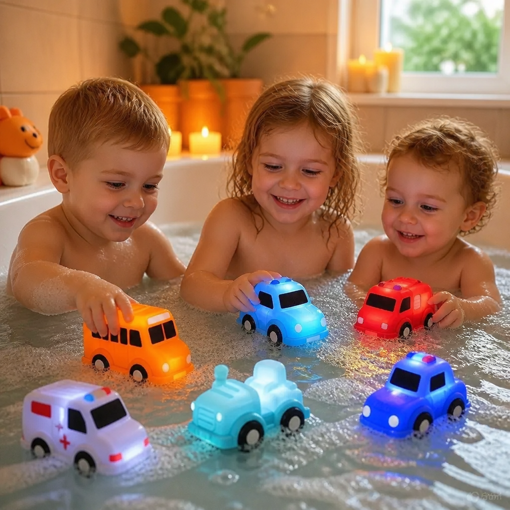 Light-Up Bath Toy Car Set – Water-Activated Baby Bath Toys