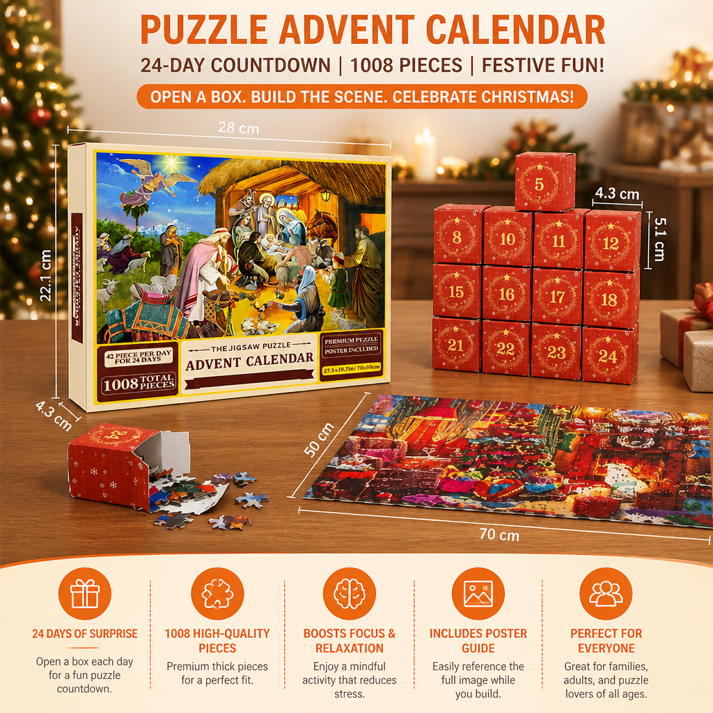 Christmas Jigsaw Puzzle Advent Calendar – 1008-Piece 24-Day Countdown Puzzle Set