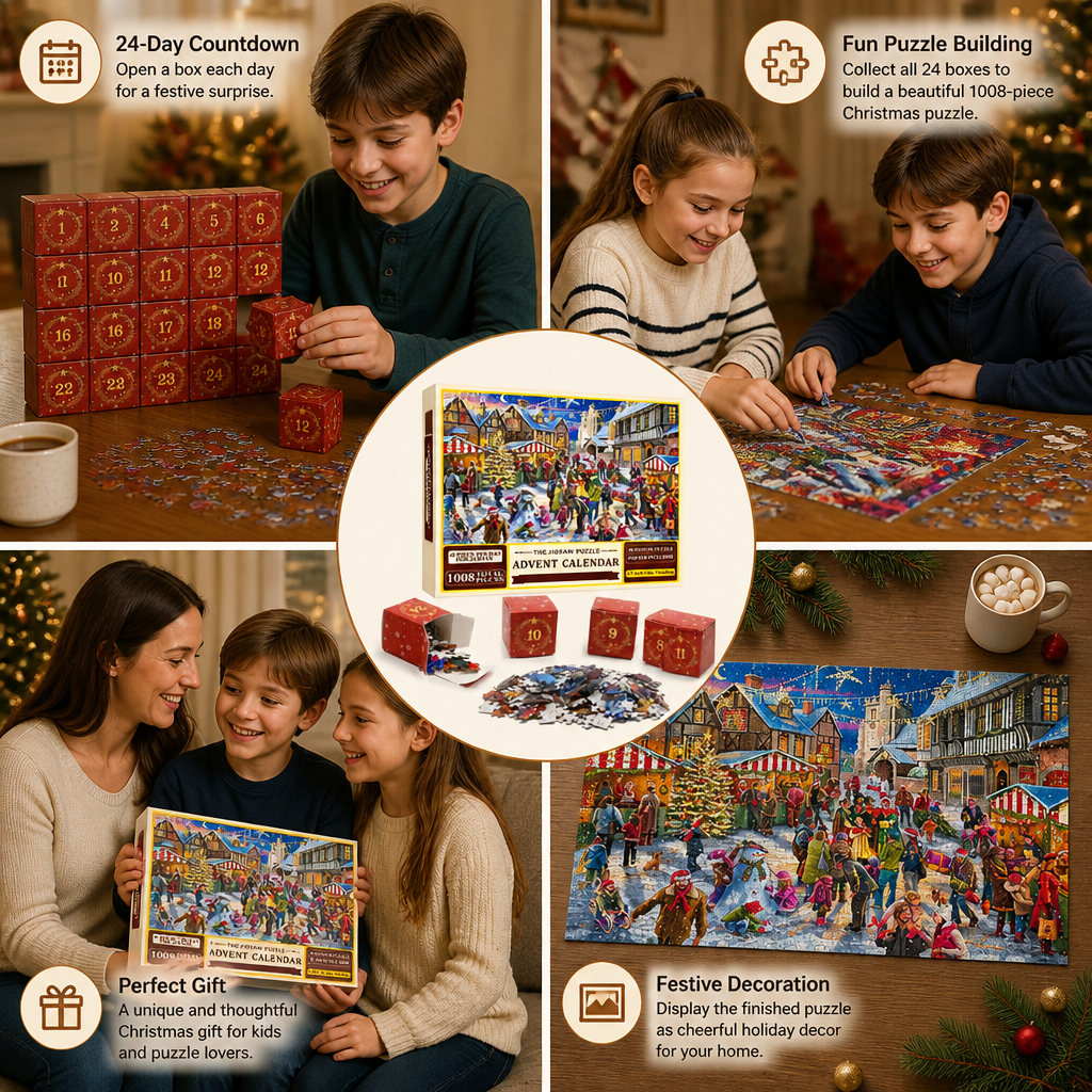 Christmas Jigsaw Puzzle Advent Calendar – 1008-Piece 24-Day Countdown Puzzle Set