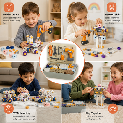 Kids’ DIY Tool Kit with Electric Drill – STEM Building Playset