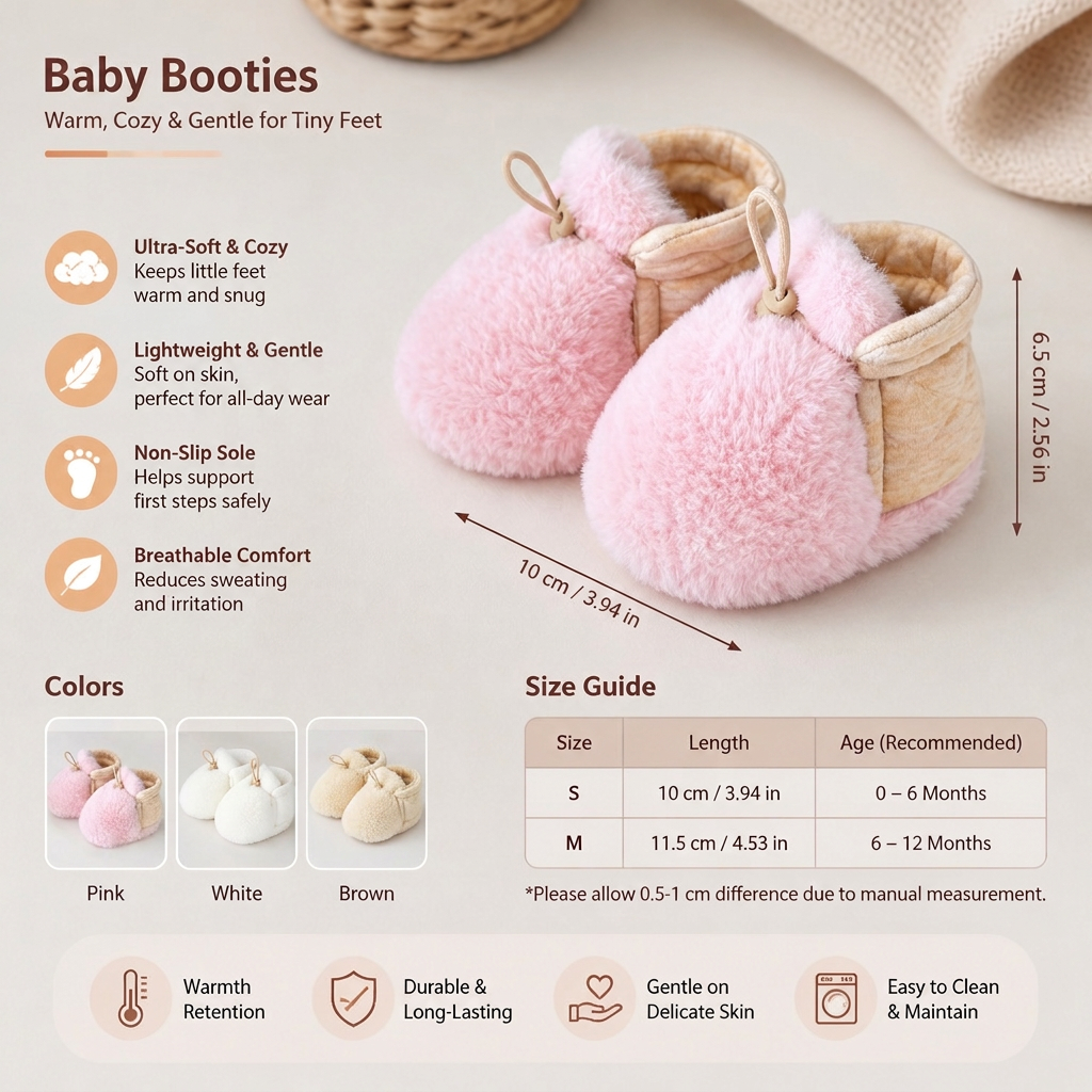 Warm & Cozy Fleece-Lined Cotton Baby Booties with Soft Soles