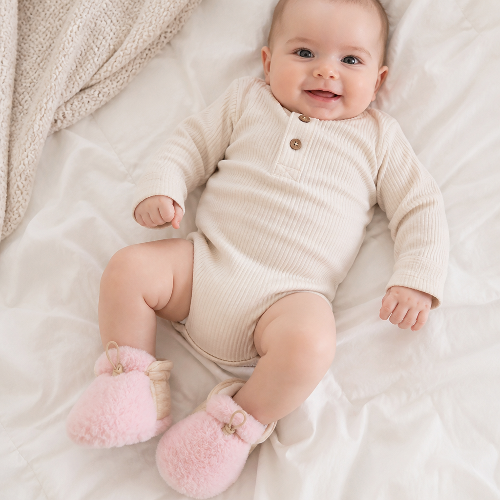 Warm & Cozy Fleece-Lined Cotton Baby Booties with Soft Soles