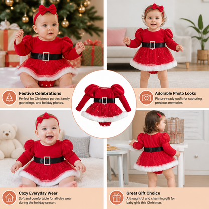 Baby Girl’s My First Christmas Long-Sleeve Romper Dress