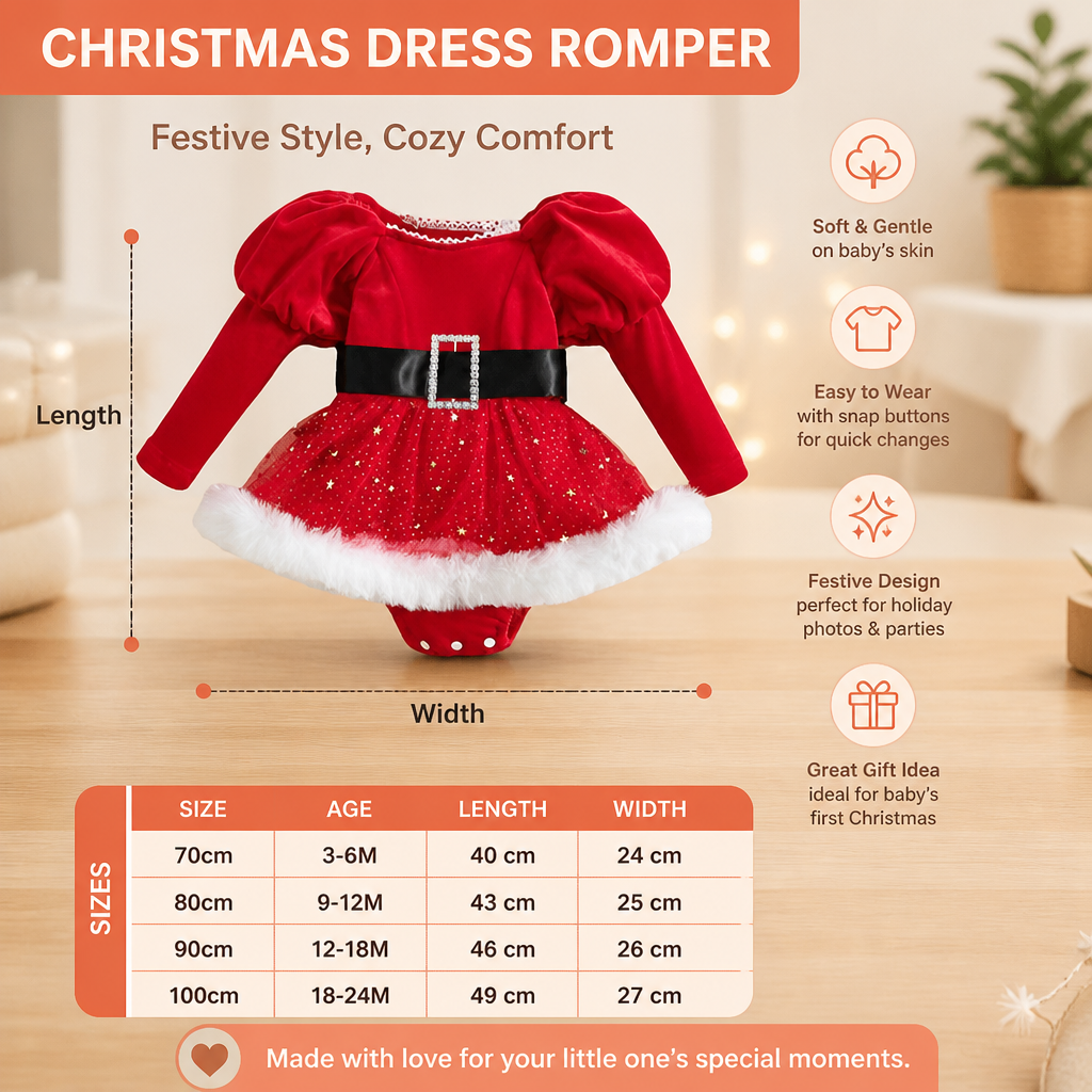 Baby Girl’s My First Christmas Long-Sleeve Romper Dress