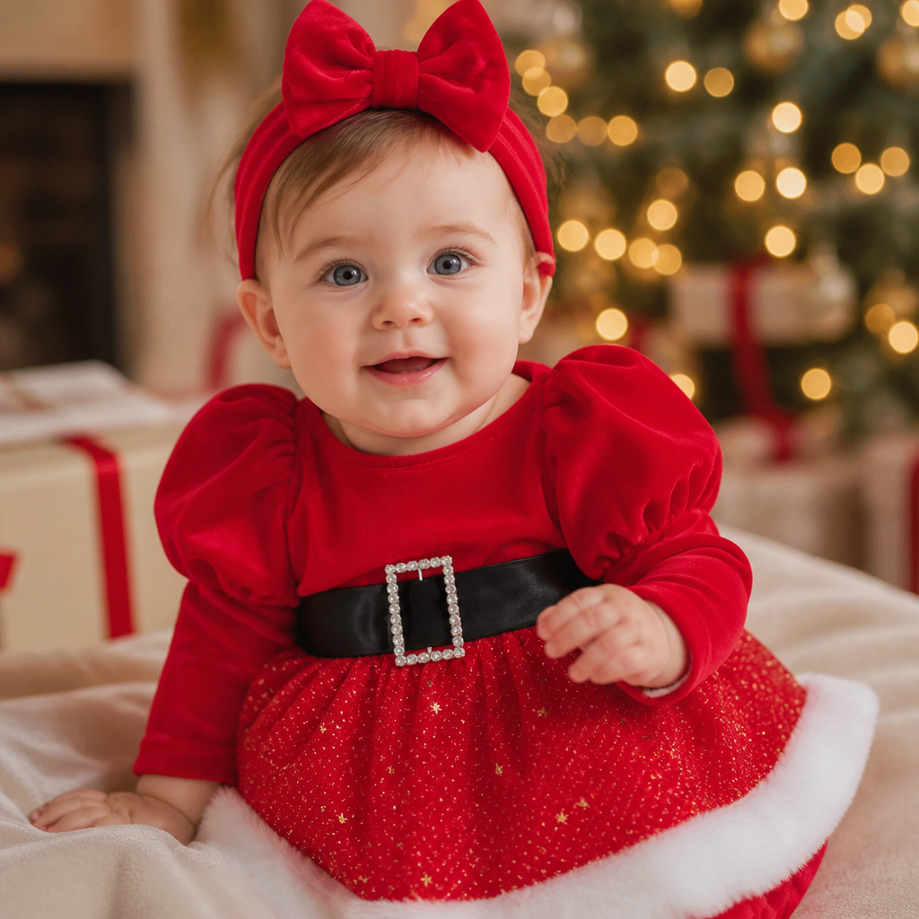 Baby Girl’s My First Christmas Long-Sleeve Romper Dress