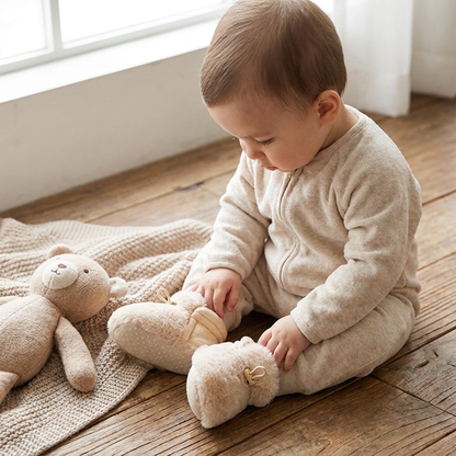 Warm & Cozy Fleece-Lined Cotton Baby Booties with Soft Soles
