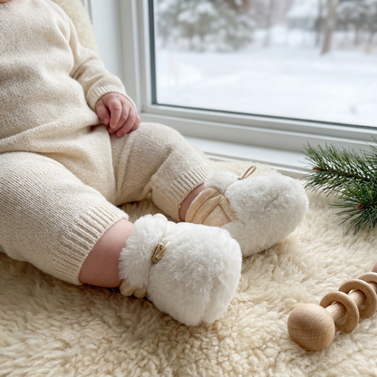 Warm & Cozy Fleece-Lined Cotton Baby Booties with Soft Soles