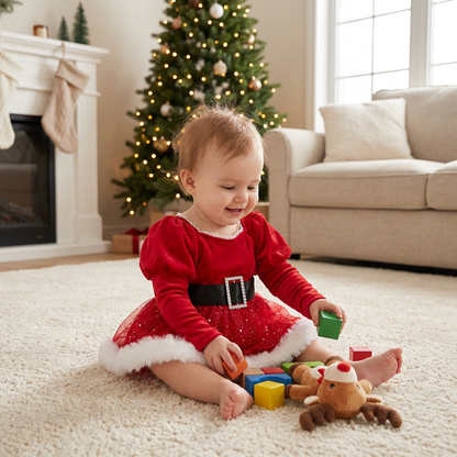 Baby Girl’s My First Christmas Long-Sleeve Romper Dress