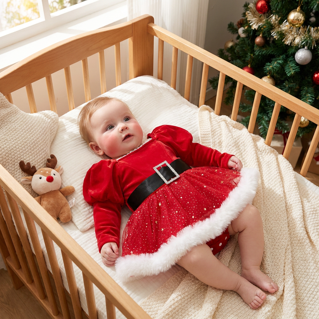 Baby Girl’s My First Christmas Long-Sleeve Romper Dress