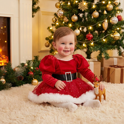 Baby Girl’s My First Christmas Long-Sleeve Romper Dress