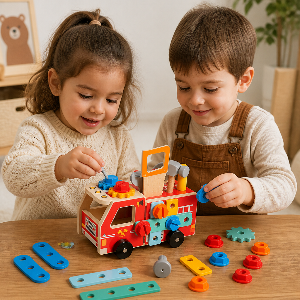 Montessori Wooden Firefighter Tool Box & Building Set