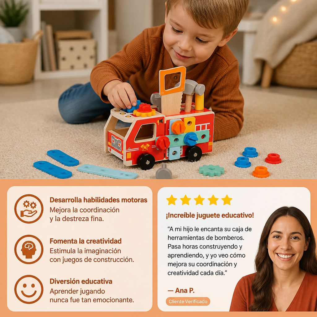 Montessori Wooden Firefighter Tool Box & Building Set