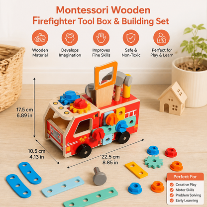 Montessori Wooden Firefighter Tool Box & Building Set