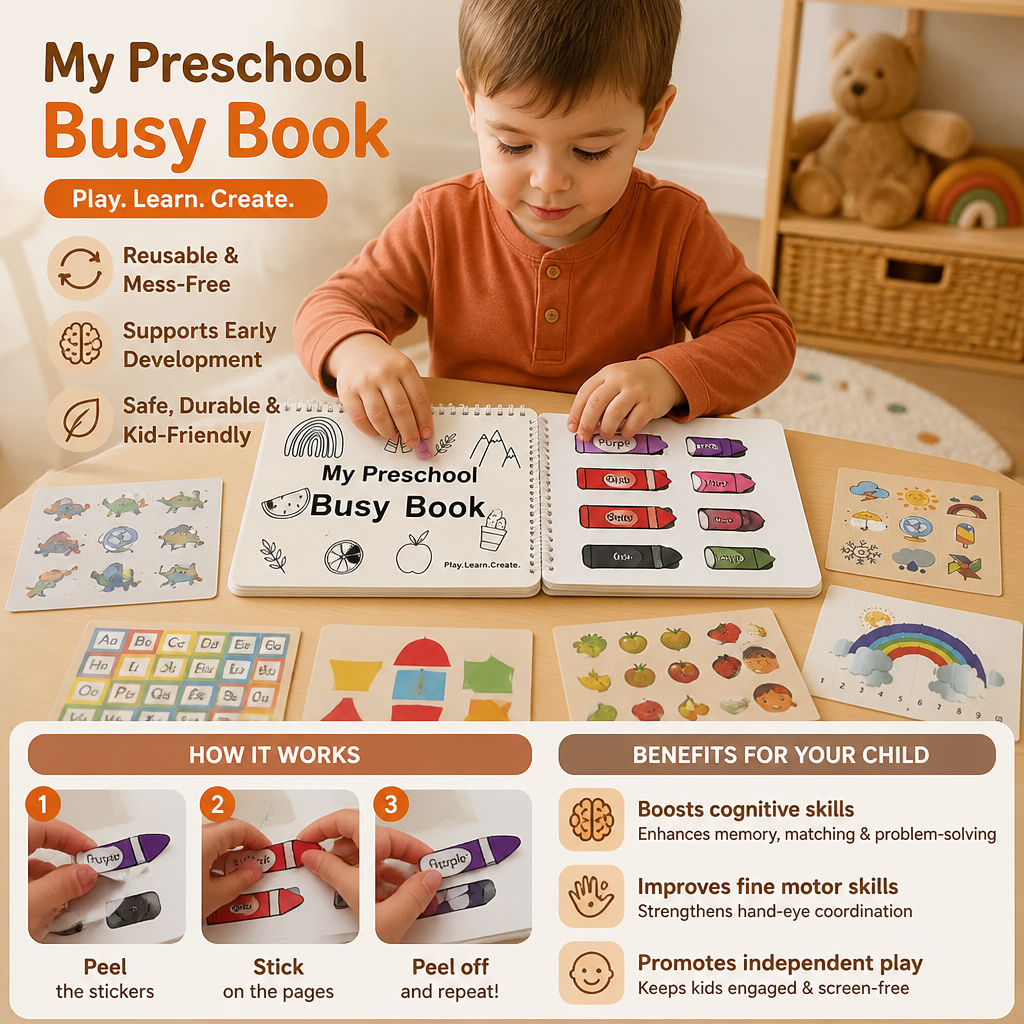 Montessori Busy Book – Reusable Preschool Learning Activity Book