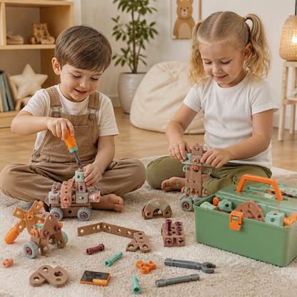 144-Piece Kids Tool Set with Drill & Toolbox – STEM Montessori Construction Kit