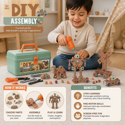 144-Piece Kids Tool Set with Drill & Toolbox – STEM Montessori Construction Kit