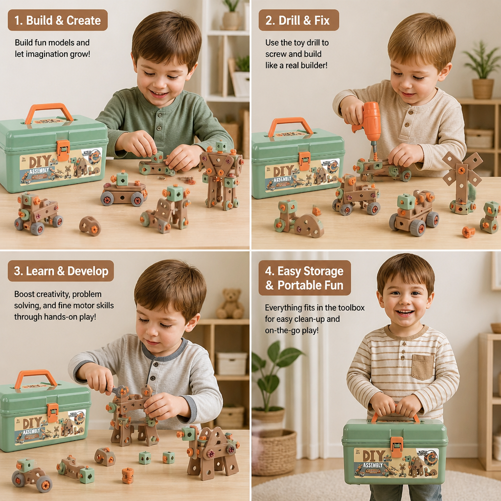 144-Piece Kids Tool Set with Drill & Toolbox – STEM Montessori Construction Kit