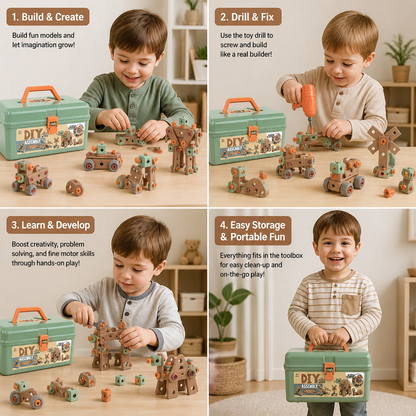 144-Piece Kids Tool Set with Drill & Toolbox – STEM Montessori Construction Kit