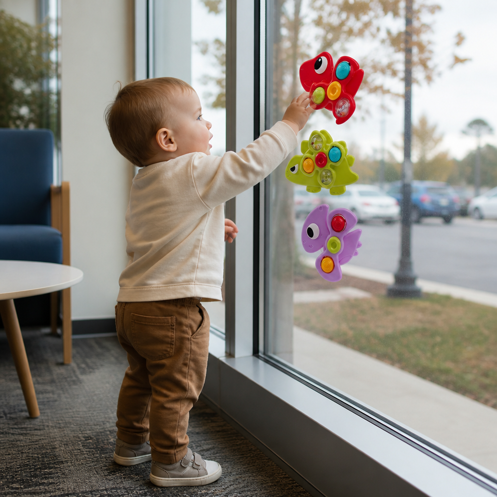Dinosaur Suction Cup Spinner Toy for Babies & Toddlers Set of 3
