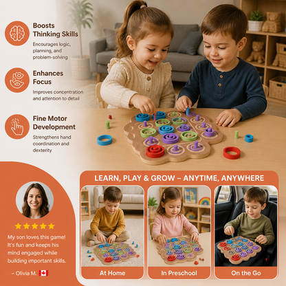 Early Educational 3-Level Wooden Tic-Tac-Toe Strategy Game