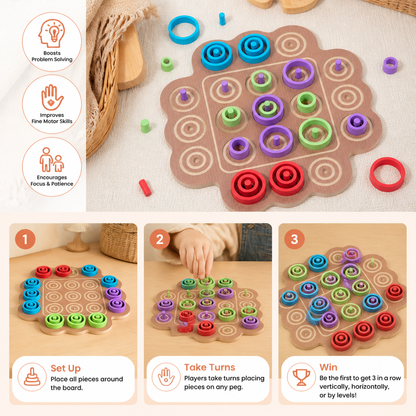 Early Educational 3-Level Wooden Tic-Tac-Toe Strategy Game
