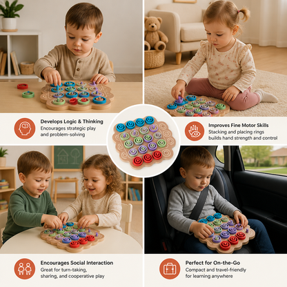 Early Educational 3-Level Wooden Tic-Tac-Toe Strategy Game