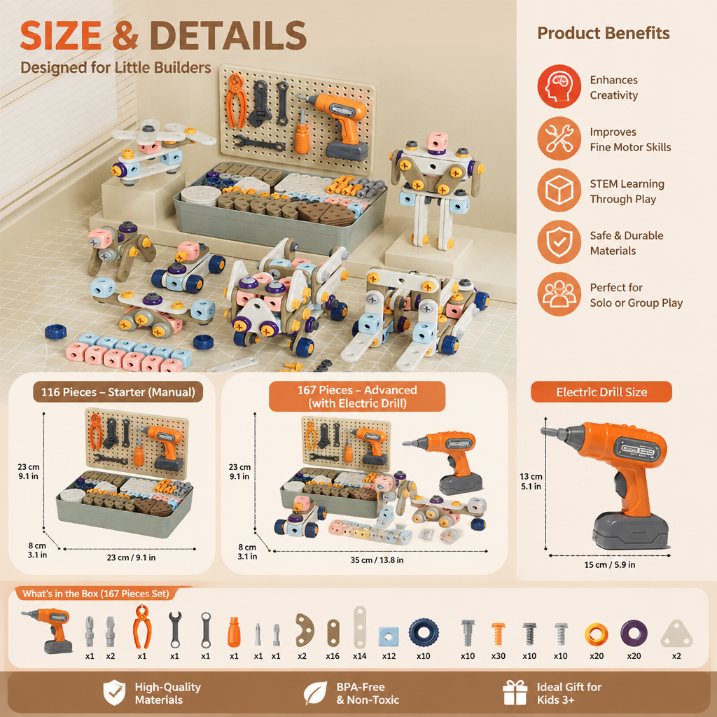 Kids’ DIY Tool Kit with Electric Drill – STEM Building Playset