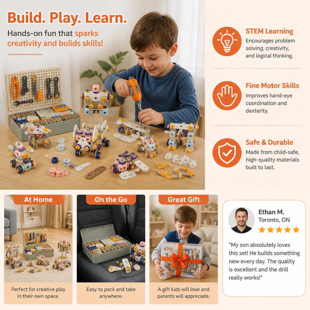 Kids’ DIY Tool Kit with Electric Drill – STEM Building Playset