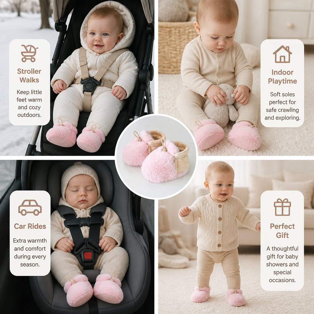Warm & Cozy Fleece-Lined Cotton Baby Booties with Soft Soles