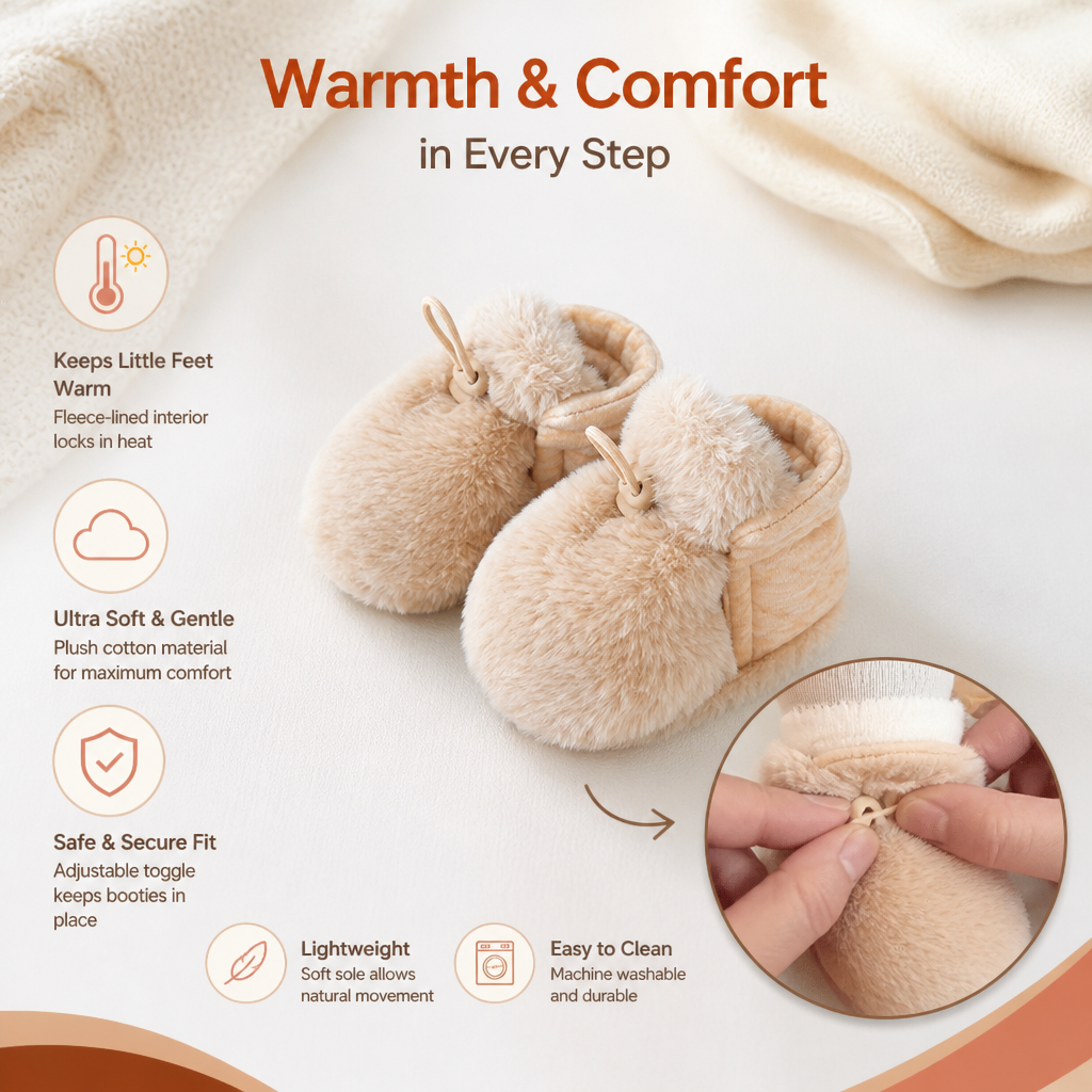 Warm & Cozy Fleece-Lined Cotton Baby Booties with Soft Soles