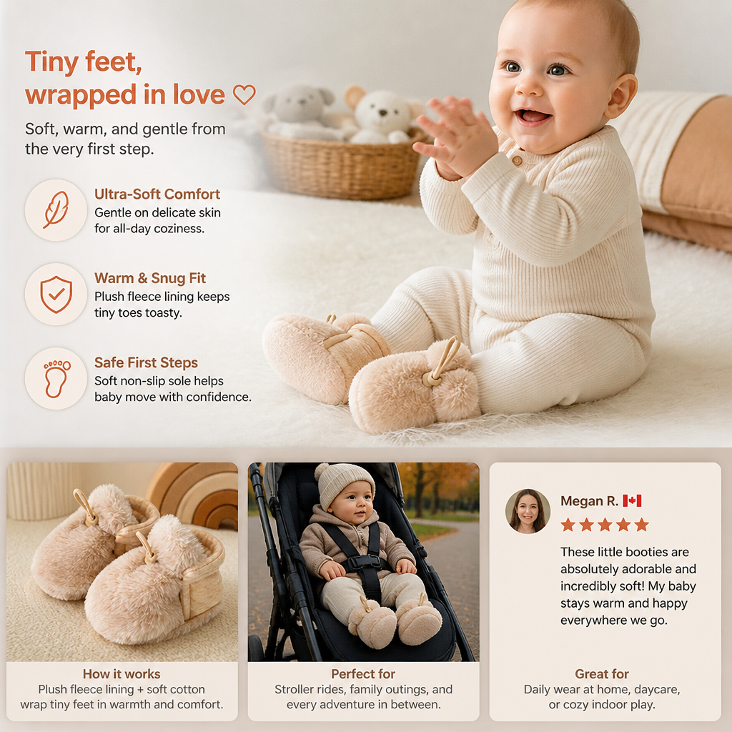 Warm & Cozy Fleece-Lined Cotton Baby Booties with Soft Soles