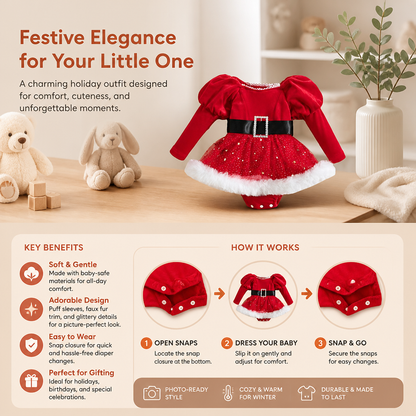 Baby Girl’s My First Christmas Long-Sleeve Romper Dress