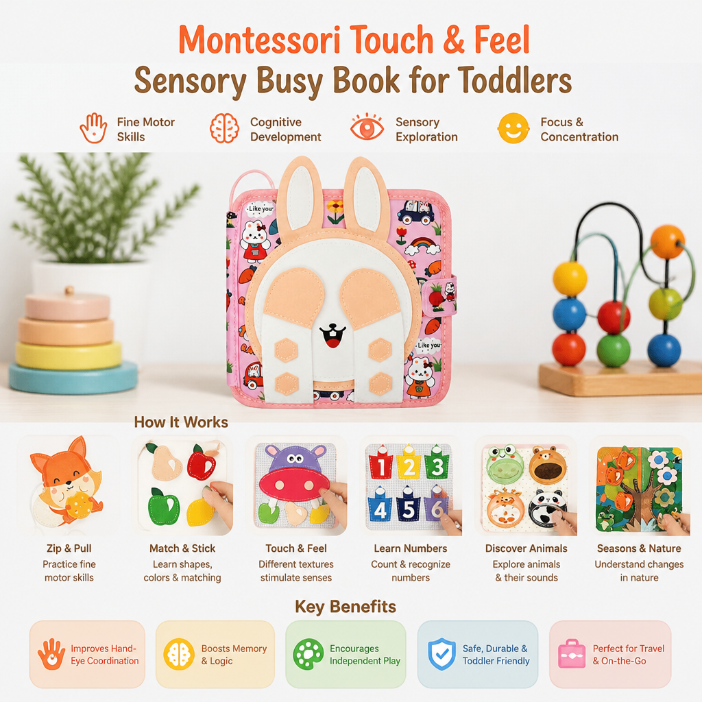 Montessori Touch & Feel Sensory Busy Book for Toddlers