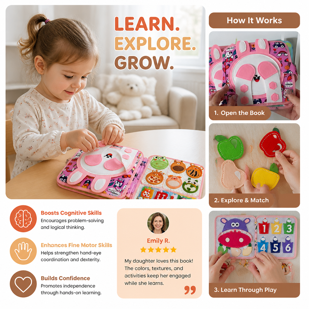 Montessori Touch & Feel Sensory Busy Book for Toddlers