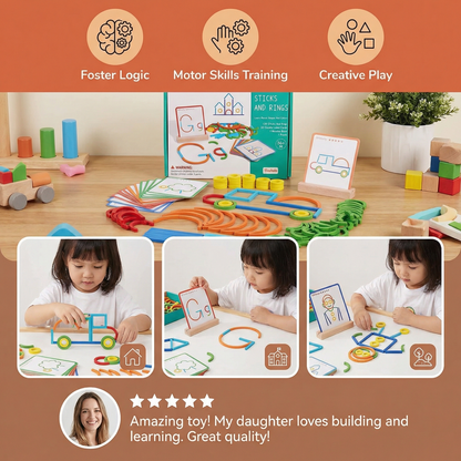 Educational Montessori Sticks and Rings Puzzle Blocks