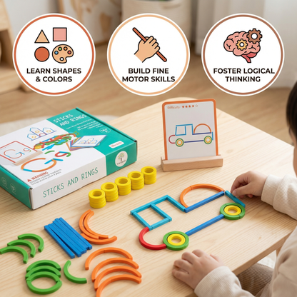 Educational Montessori Sticks and Rings Puzzle Blocks
