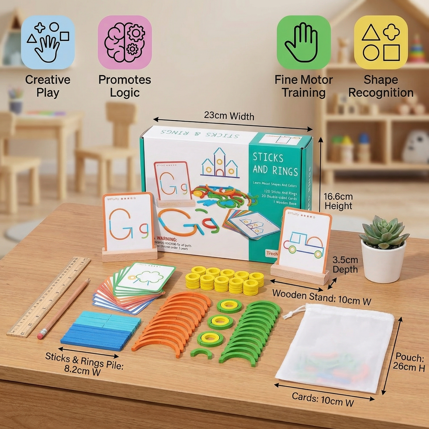 Educational Montessori Sticks and Rings Puzzle Blocks