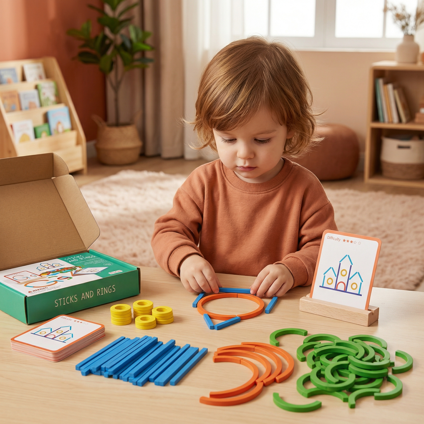 Educational Montessori Sticks and Rings Puzzle Blocks