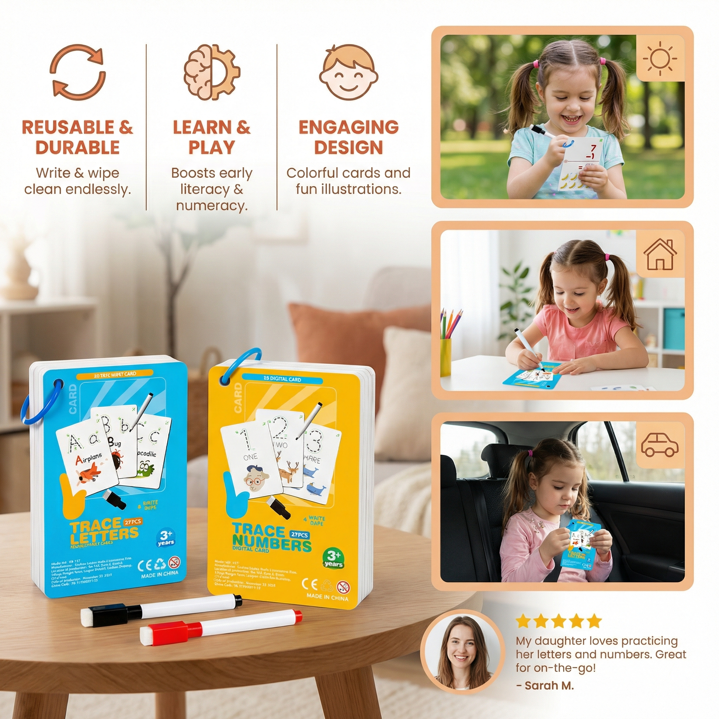 Reusable Numbers and Letters Training Book for Kids
