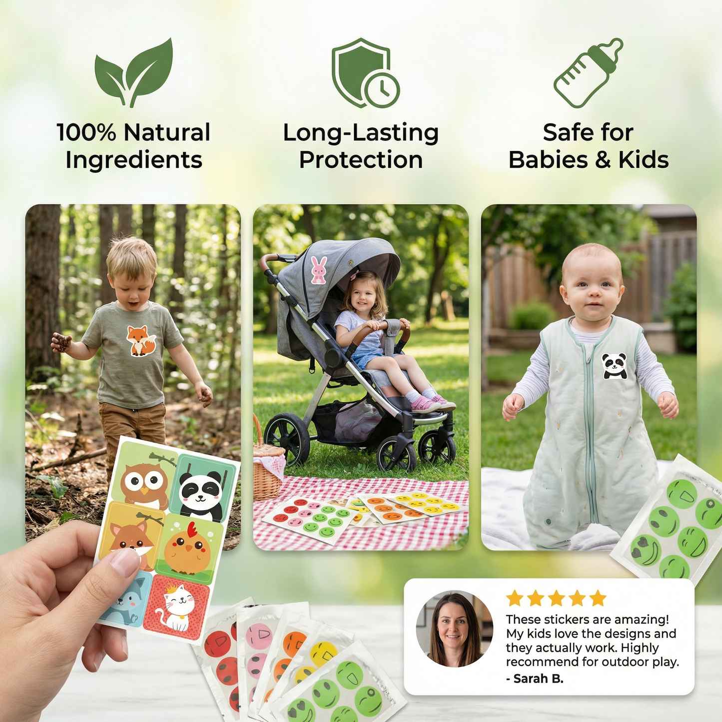 Natural Stickers for Mosquito Protection for Children and Babies (100 Pieces)