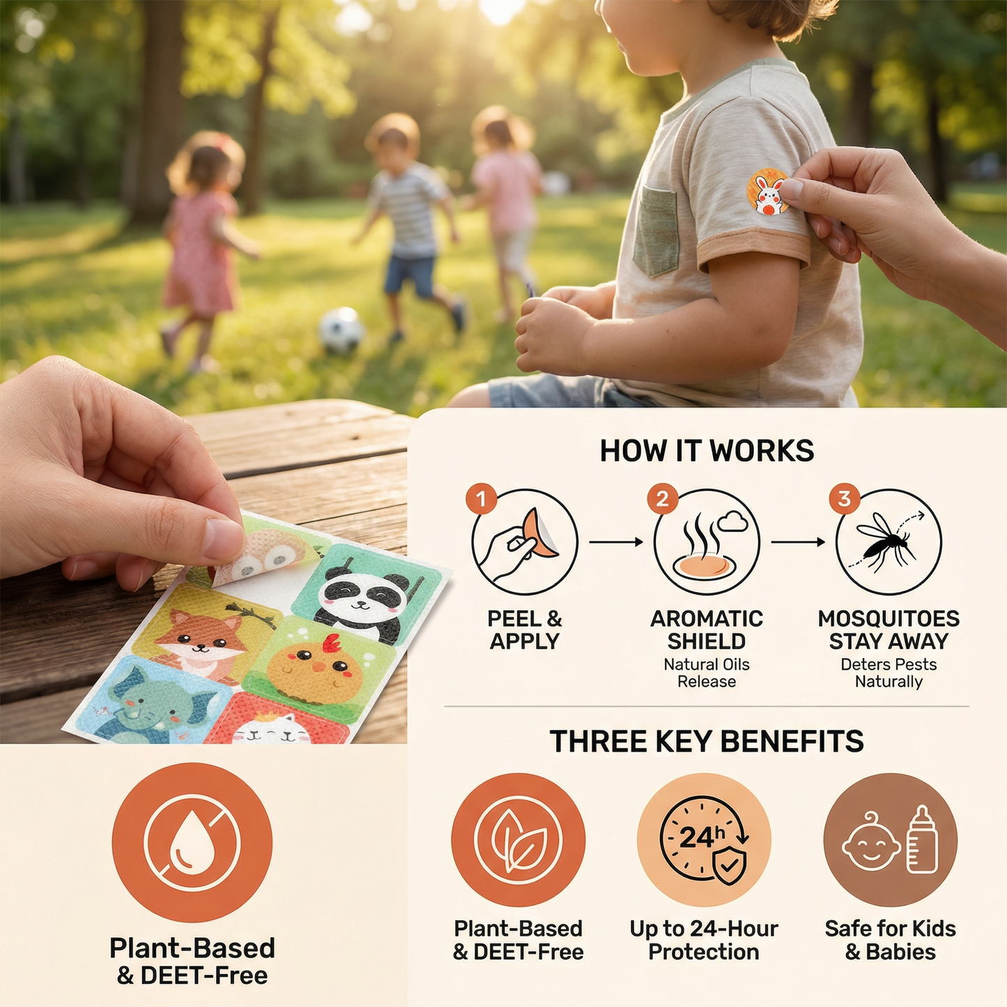 Natural Stickers for Mosquito Protection for Children and Babies (100 Pieces)