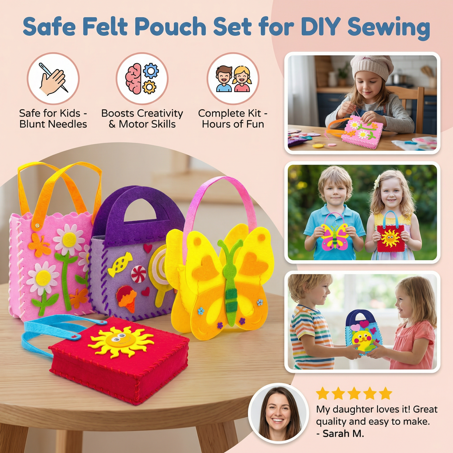 Safe Felt Pouch Set for DIY Sewing