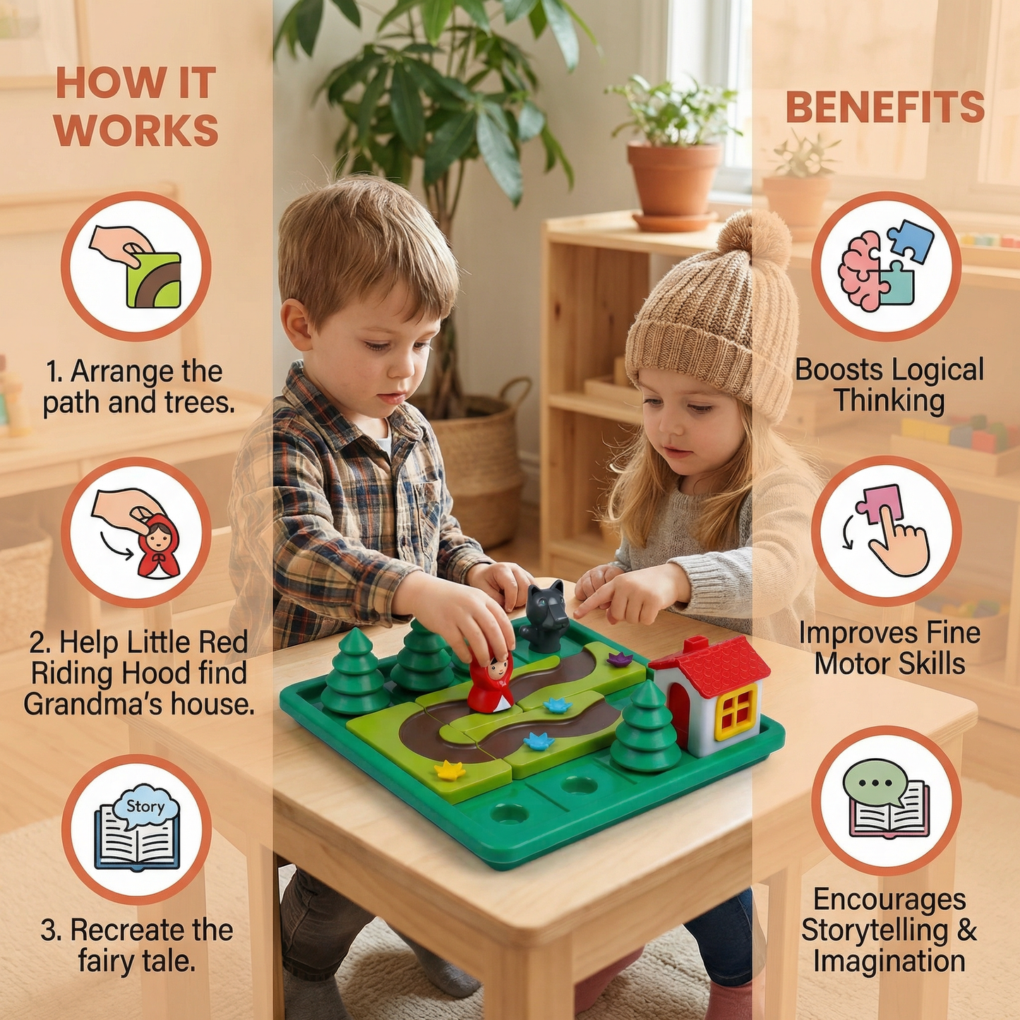 Montessori Little Red Riding Hood Puzzle and Skill Game