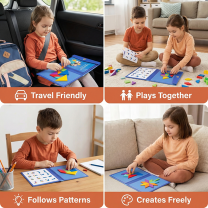Portable Montessori Wooden Magnetic Tangram Puzzle Book Learning Toy