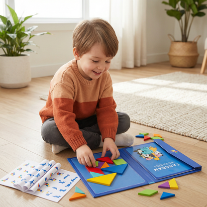 Portable Montessori Wooden Magnetic Tangram Puzzle Book Learning Toy