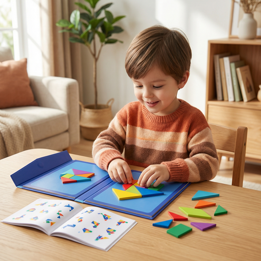 Portable Montessori Wooden Magnetic Tangram Puzzle Book Learning Toy