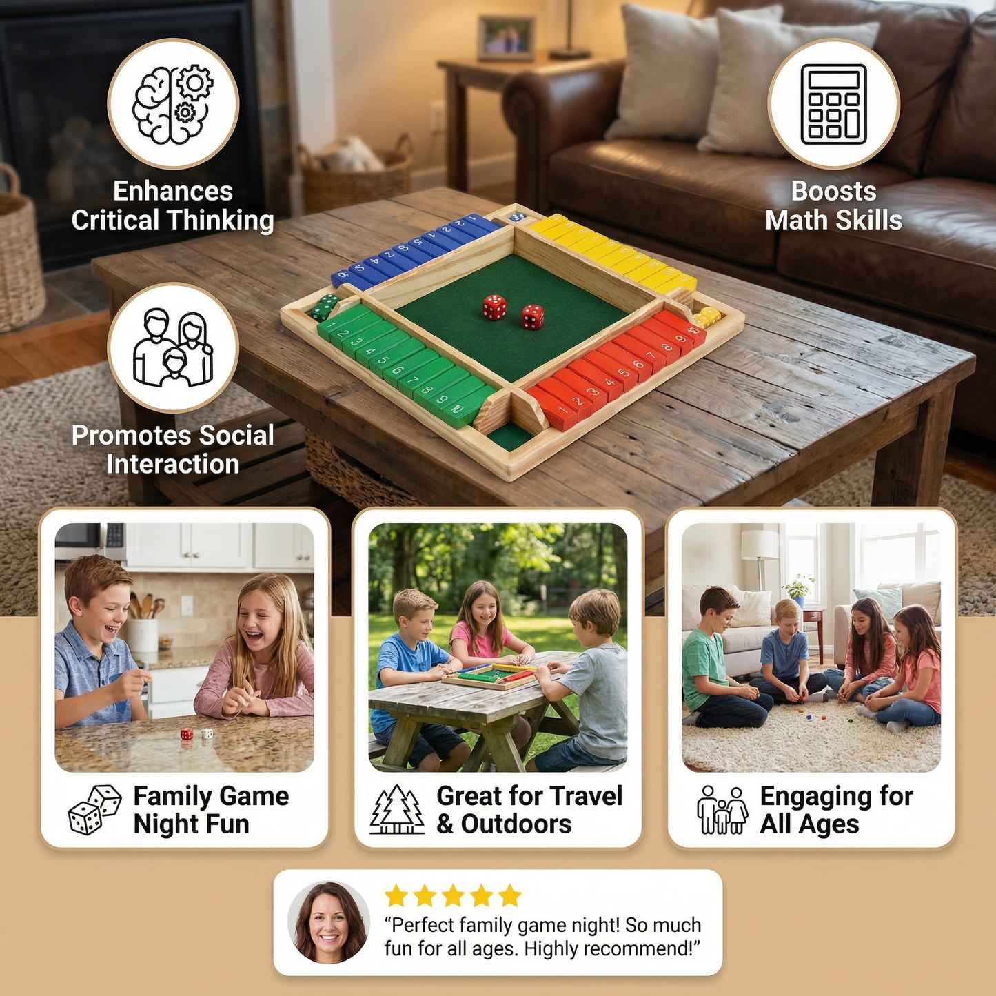 Shut The Box Family Folding Game 4 Player Set