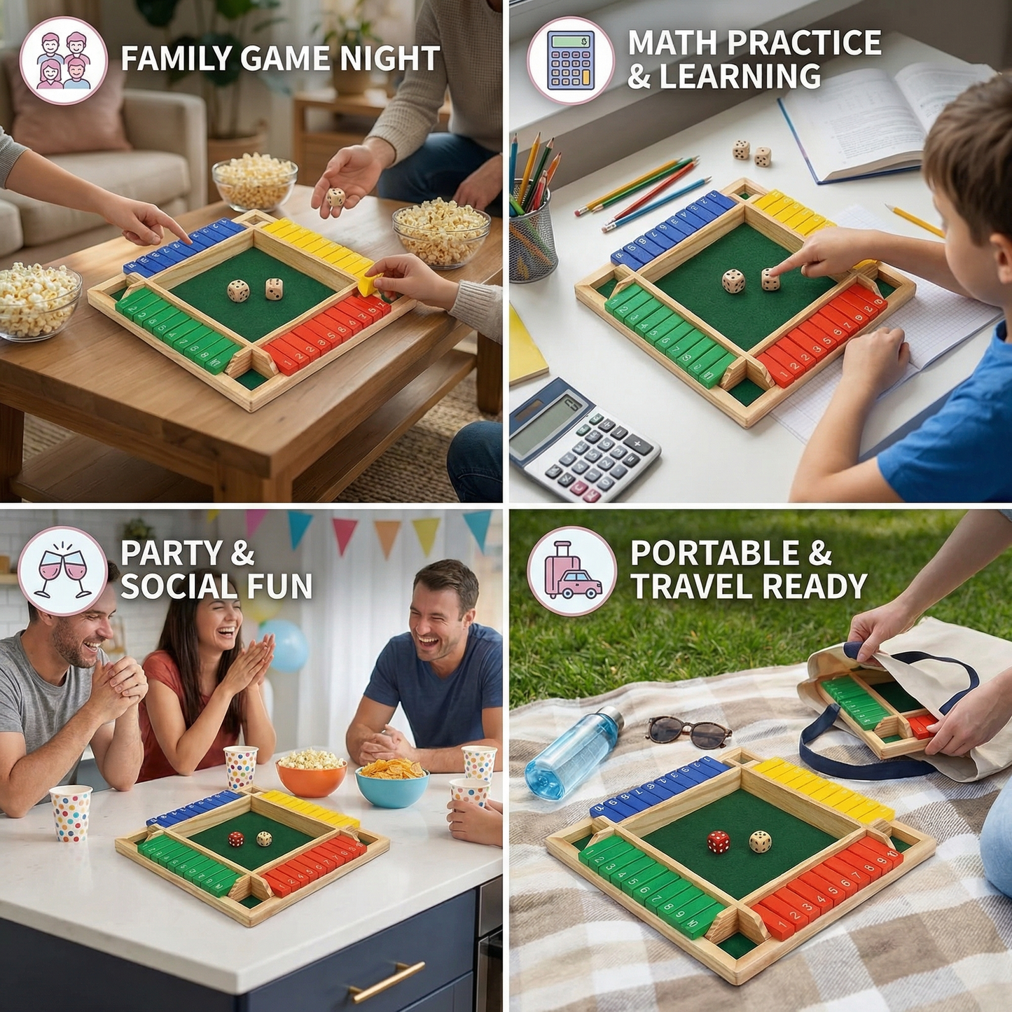 Shut The Box Family Folding Game 4 Player Set