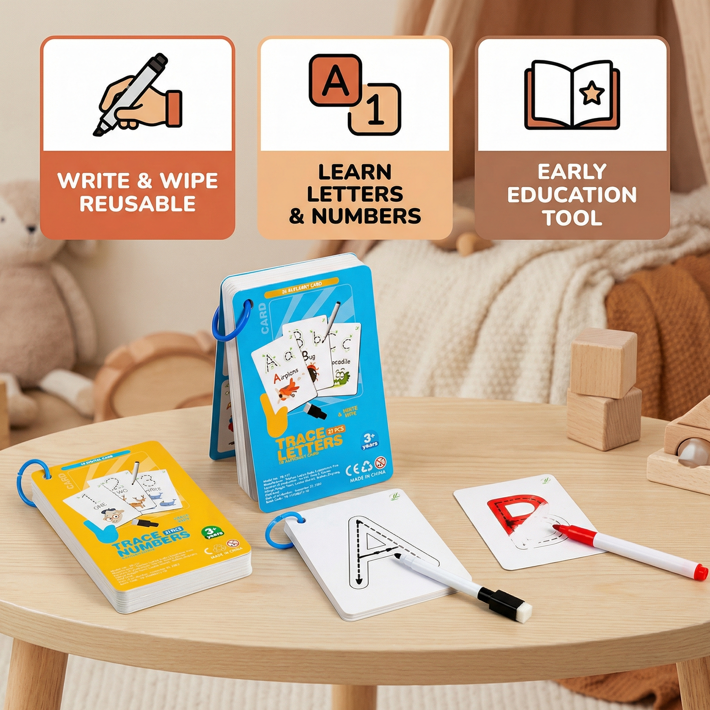 Reusable Numbers and Letters Training Book for Kids